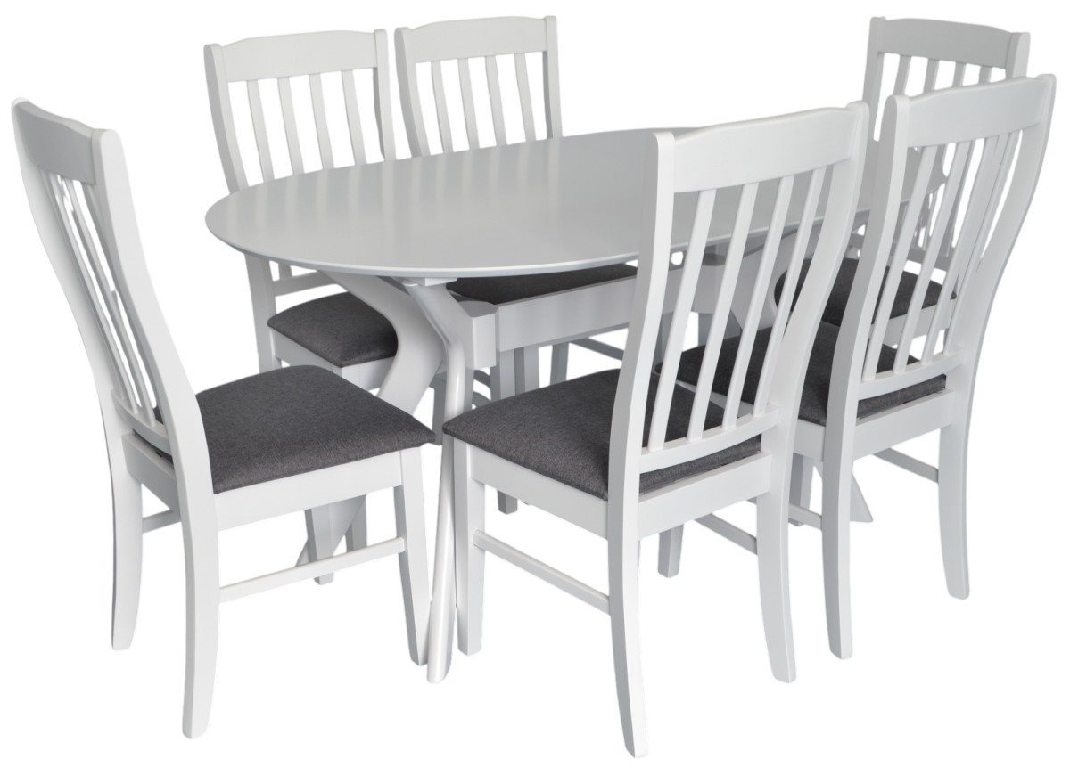 Set pentru bucătărie Evelin Raffles Oval White + 6 scaune Wenyi White/NV-10WP Grey