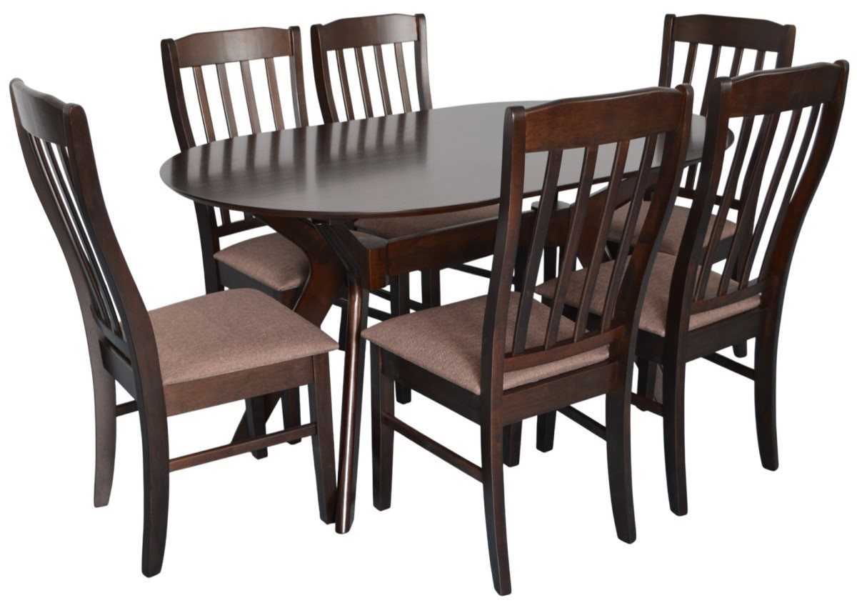 Set pentru bucătărie Evelin Raffles Oval Chocolate + 6 scaune Wenyi Chocolate/Ekea12 Dark Brown