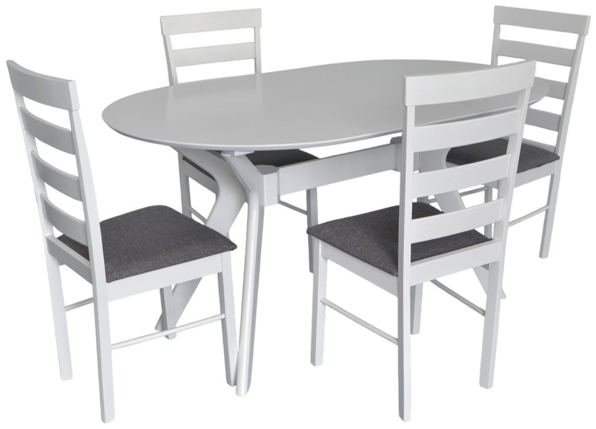 Set pentru bucătărie Evelin Raffles Oval White + 4 scaune GLORIA White/NV-10WP Grey