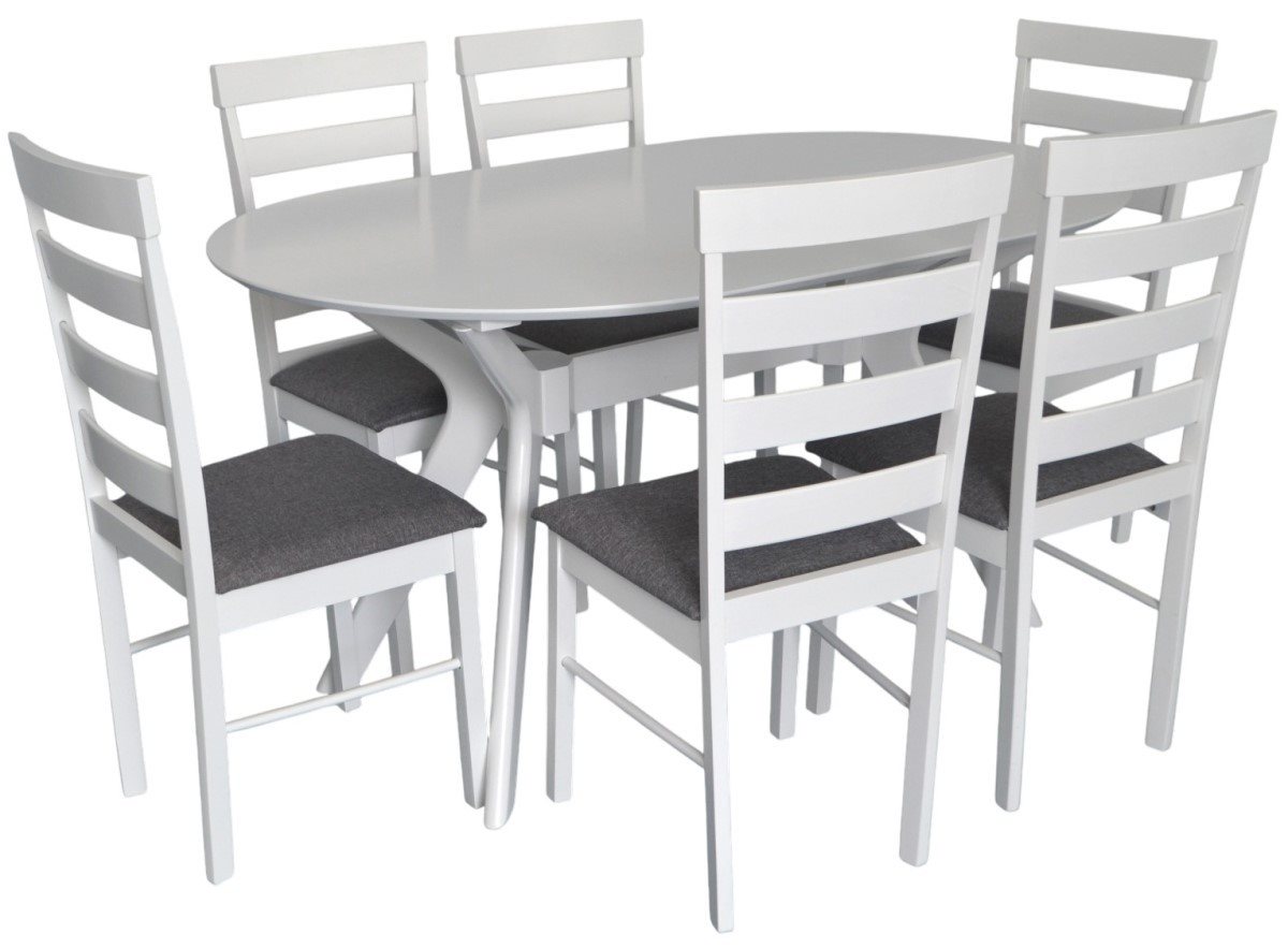 Set pentru bucătărie Evelin Raffles Oval White + 6 scaune GLORIA White/NV-10WP Grey
