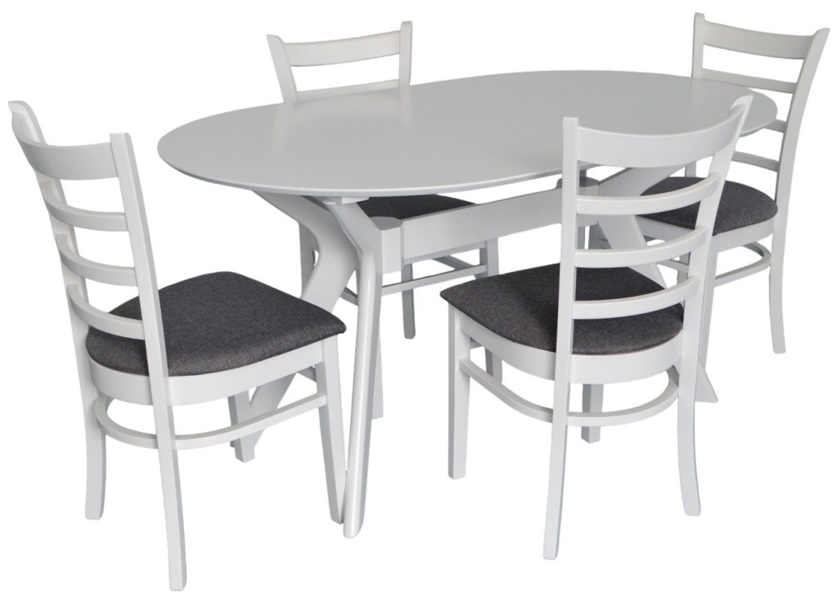Set pentru bucătărie Evelin Raffles Oval White + 4 scaune COCO White/NV-10WP Grey
