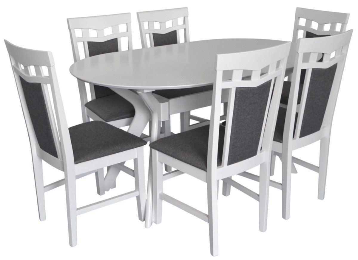 Set pentru bucătărie Evelin Raffles Oval White + 6 scaune Deepa R White/NV-10WP Grey