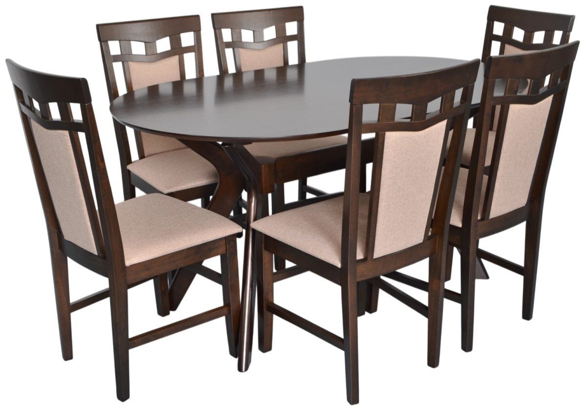 Set pentru bucătărie Evelin Raffles Oval Chocolate + 6 scaune Deepa R Chocolate/NV-3WP