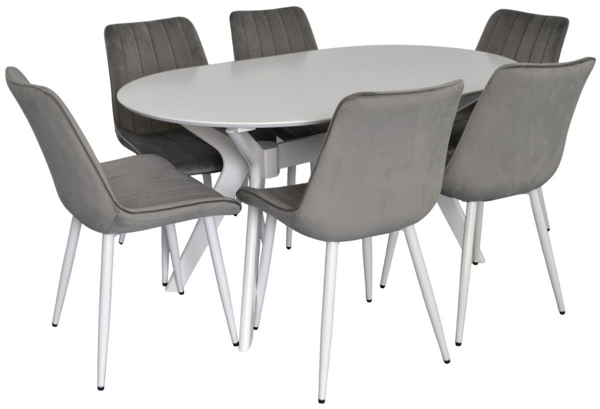 Комплект для кухни Evelin Raffles Oval White + 6 стульев YTC 055WH BLU13 Light grey