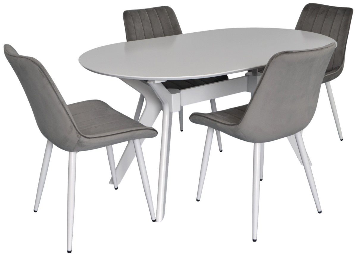 Set pentru bucătărie Evelin Raffles Oval White + 4 scaune YTC 055WH BLU13 Light grey