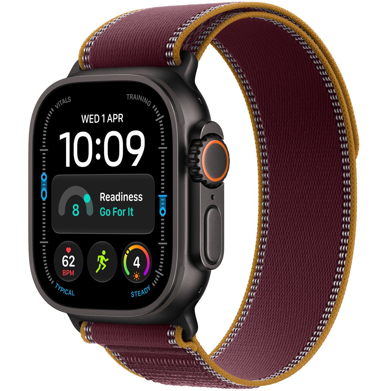 Ceas inteligent Apple Watch Ultra 4 GPS + LTE 49mm MJC34 Black Titanium Case Burgundy Trail Loop S/M