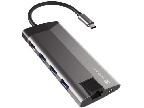 Adaptor Natec Fowler Plus 8in1 USB-C, Gray