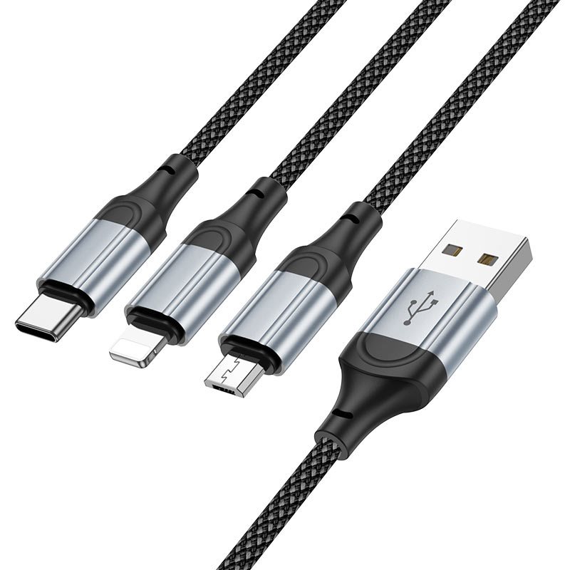 Cablu HOCO X102 3-in-1 Lightning+MicroUSB+Type-C Black