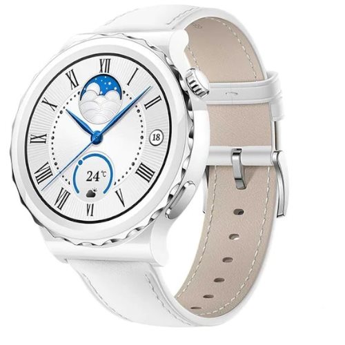 Image Ceas inteligent Huawei Watch GT 3 Pro Ceramic 43mm White Leather Strap