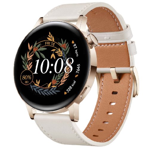 Image Умные часы Huawei Watch GT3 Gold Stainless Steel Case, White Leather Strap