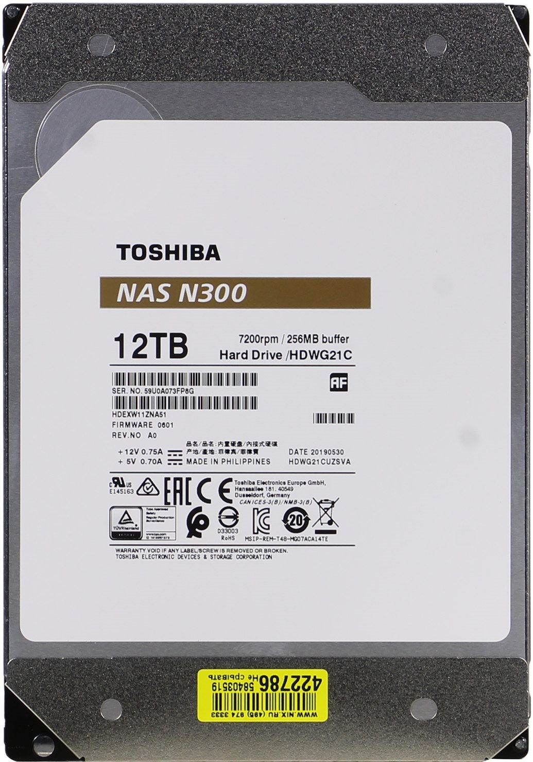 Image Жесткий диск HDD Toshiba N300 12Tb (HDWG21CUZSVA)