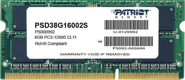 Оперативная память Patriot Signature Line 8Gb DDR3-1600MHz SODIMM