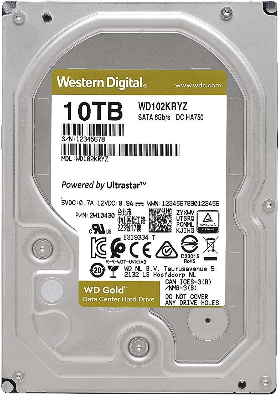 Image Hard disc HDD Western Digital Gold WD102KRYZ 10TB