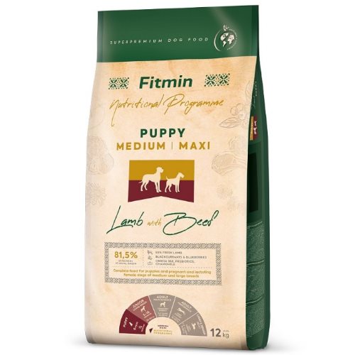 Сухой корм для собак Fitmin medium maxi puppy lamb&beef 12 kg