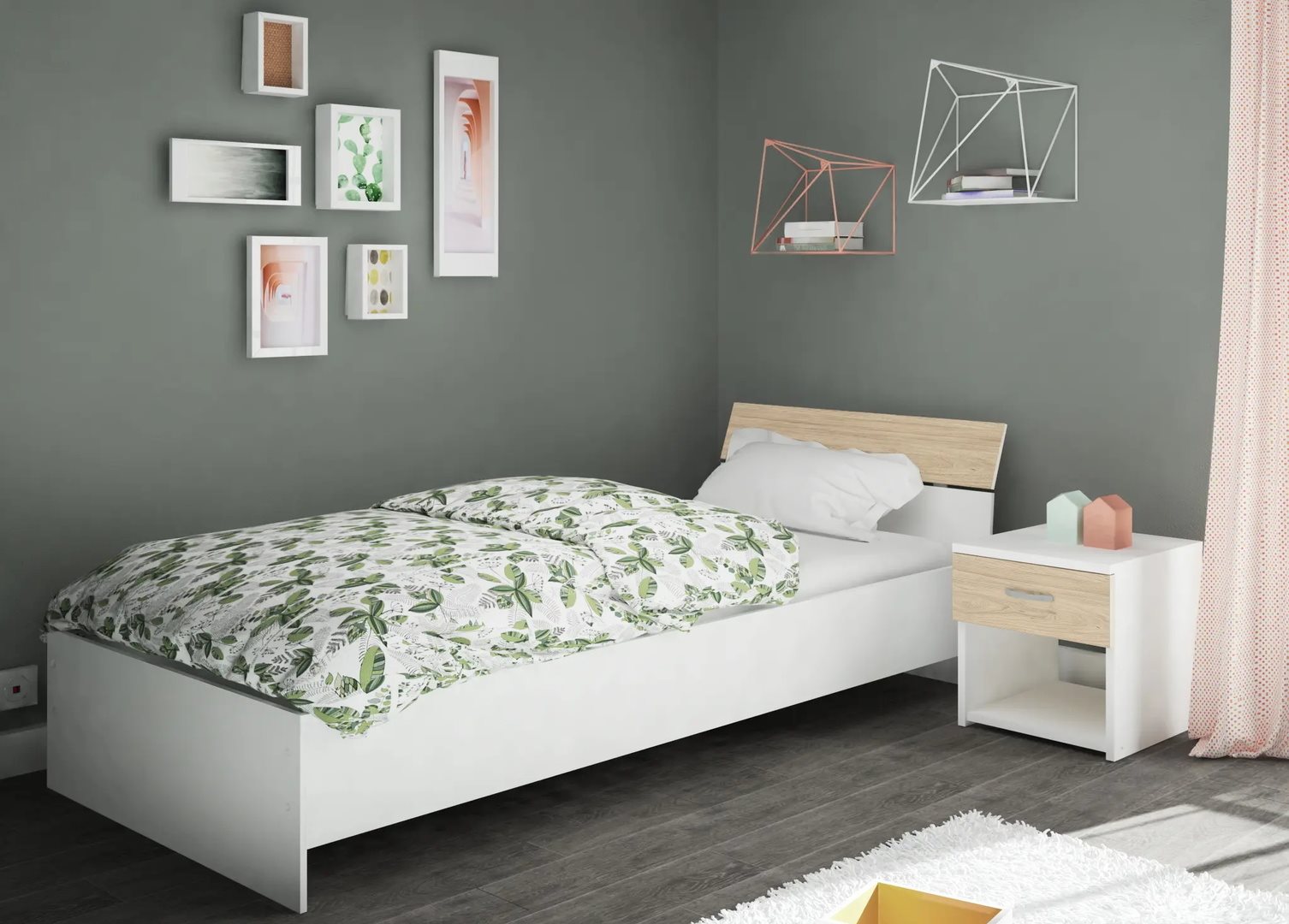 Image Кровать Haaus Leco 90x200 White/Elm