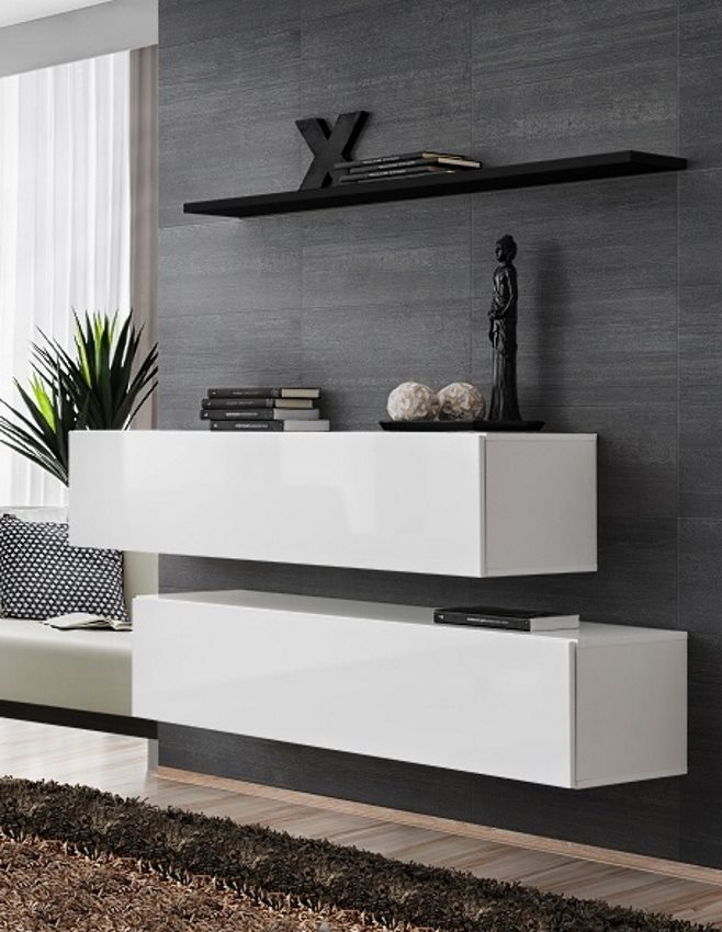 Image Стенка ASM Switch II WWS SW SB2 1.3м White Gloss/White Matt/Black Matt