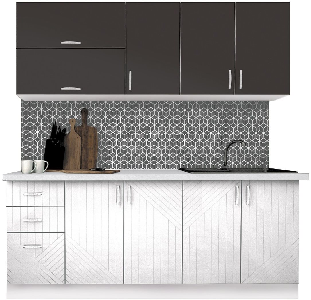 Image Bucatarie Modern Paola 2.0m White Gloss/Anthracite/White