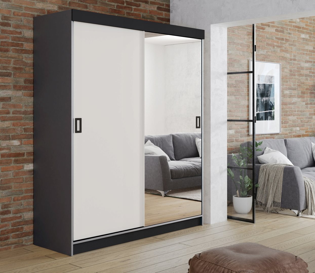 Image Шкаф купе Prime Furniture Retro 1 138x205x59 Graphite/White/Black