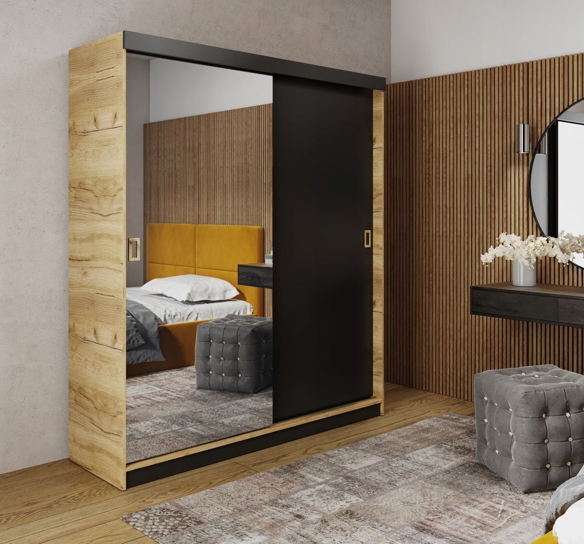 Image Dulap-Cupă Prime Furniture Retro 1 138x205x59 Craft Oak Golden/Black