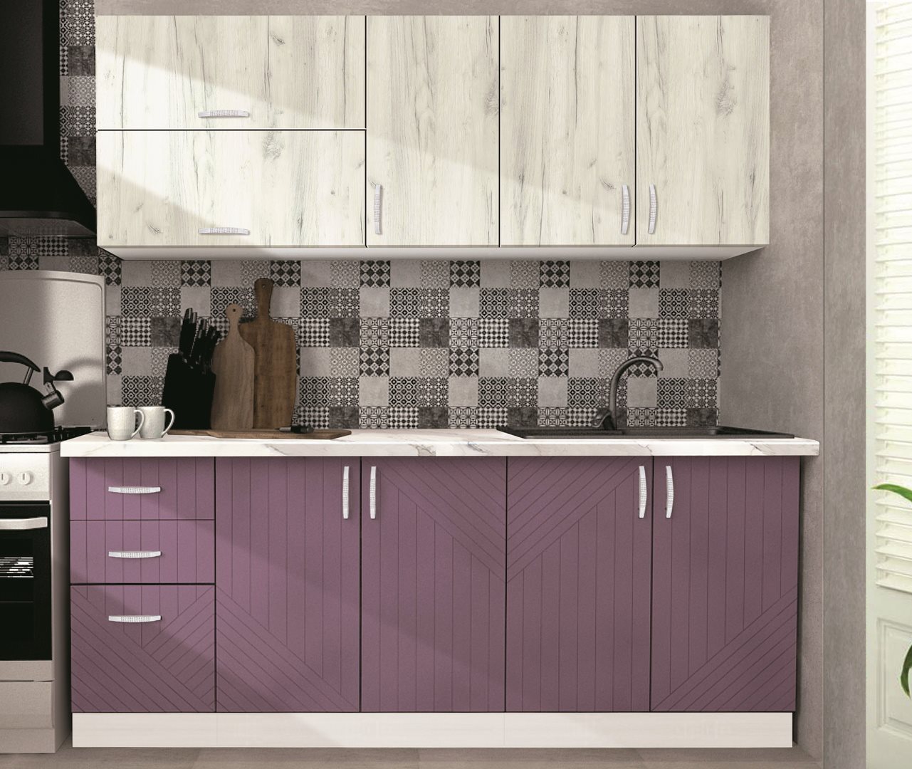 Image Кухня Modern Paola 2.0m White/Marsala/Craft Oak White