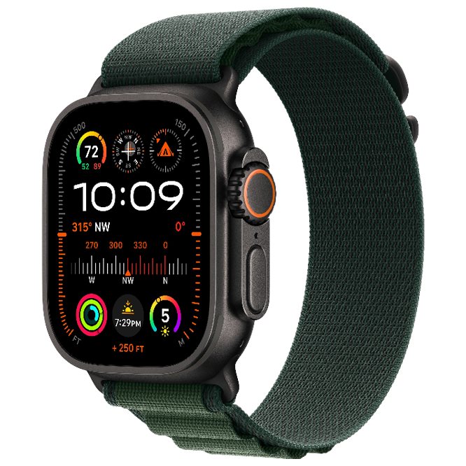 Image Ceas inteligent Apple Watch Ultra 2 GPS + LTE 49mm MX4R3 Black Titanium/Dark Green Alpine Loop M