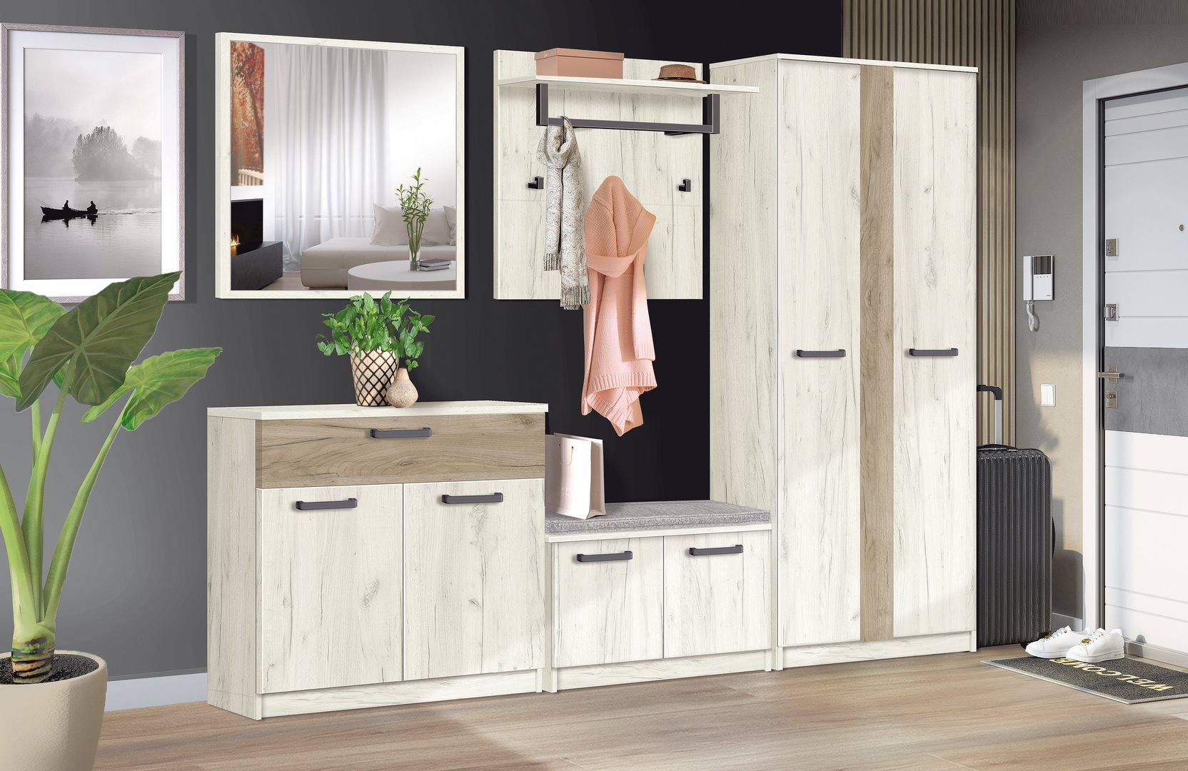 Image Прихожая Modern Каролина Дуб Крафт Белый/Дуб Крафт Серый