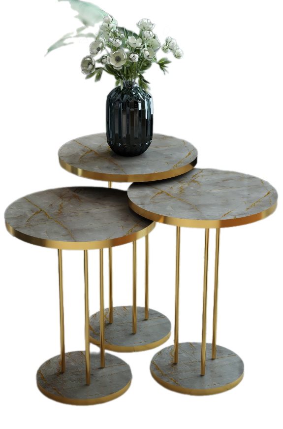 Image Набор журнальных столиков Prestige Gordion Round base 3 Grey Marble/Gold