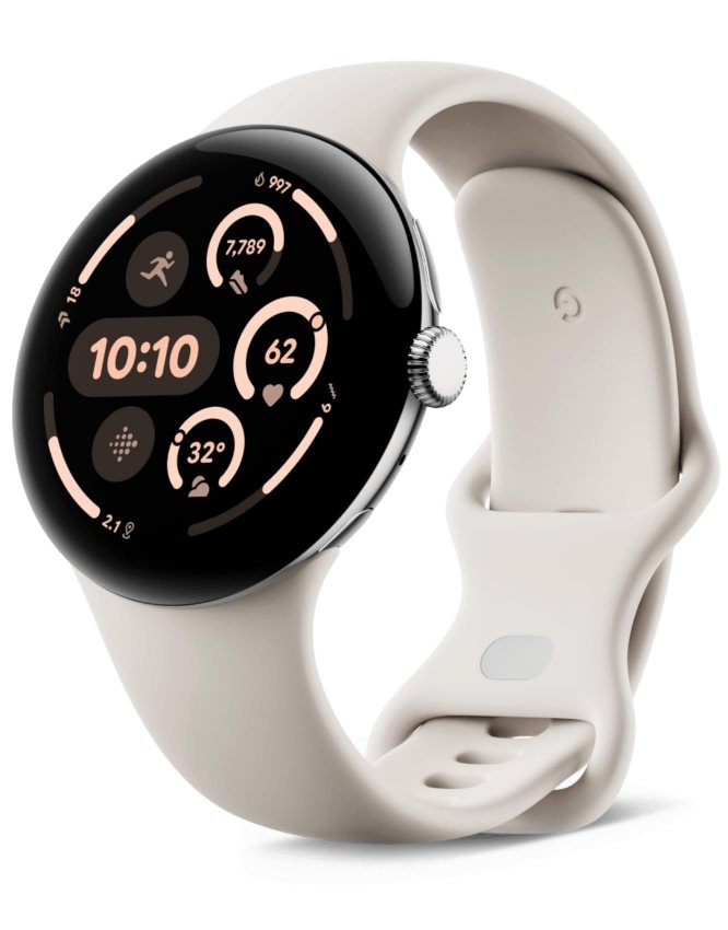 Image Умные часы Google Pixel Watch 3 45mm Wi-Fi Polished Silver Aluminum Case Porcelain Band