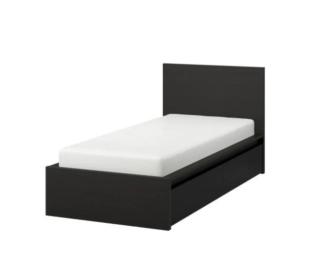 Image Кровать Ikea Malm/Luroy 2 ящика 90х200 (Черно-Коричневый)