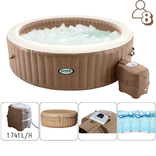 Image Jacuzzi SPA gonflabil INTEX Sahara Tan Round Bubble Spa 236х71 cm, 1339L, 8 persoane