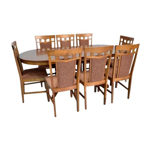 Image Set pentru bucătărie Evelin HV-31N Burnish oak + 8 scaune Deepa R Burnish oak/F-789 Brown