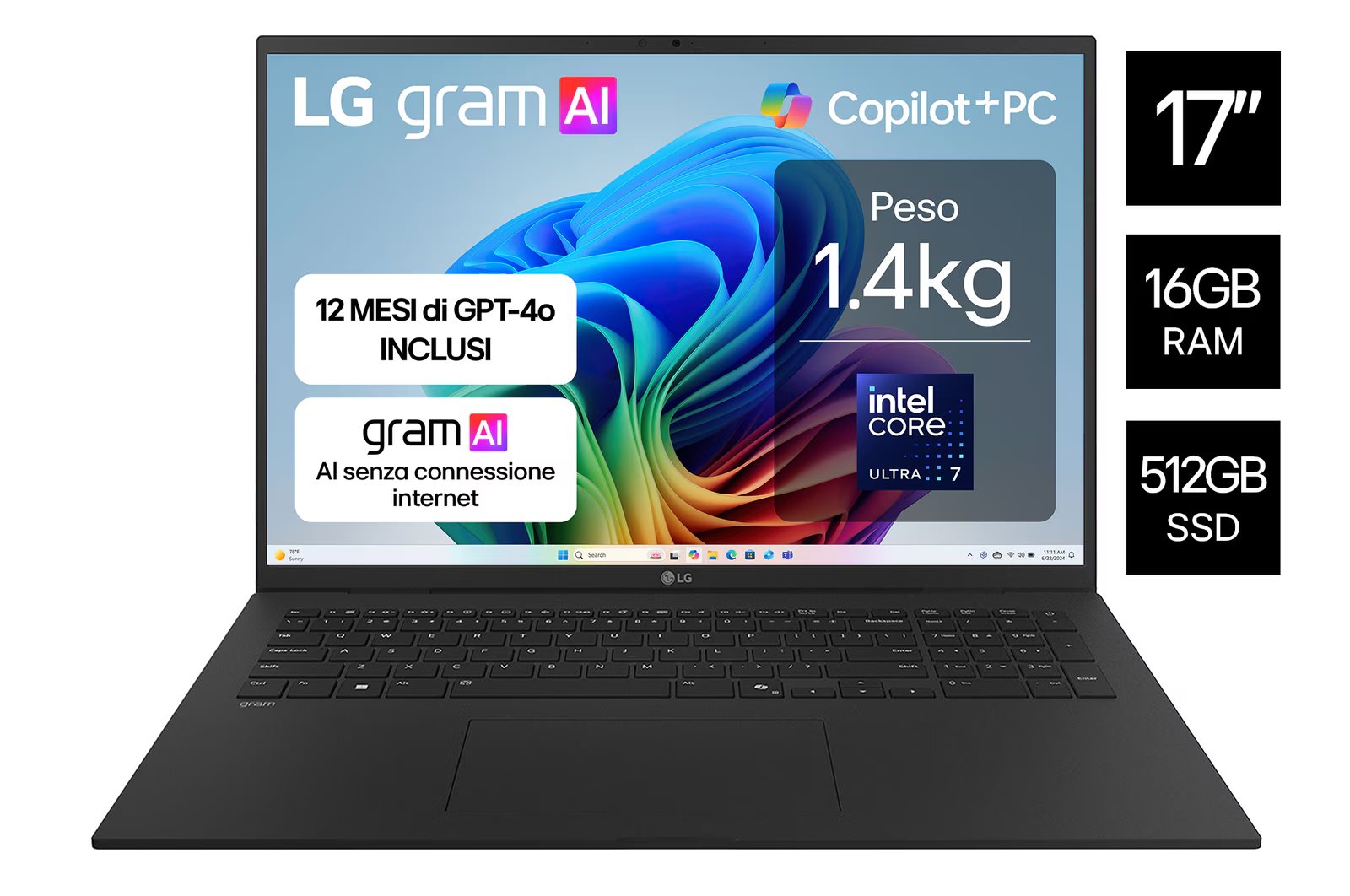 Image Ноутбук LG Gram 17Z90TL-G.AU75D 17" (Intel Core Ultra 7 256V / 16GB / 512TB) W11 Home