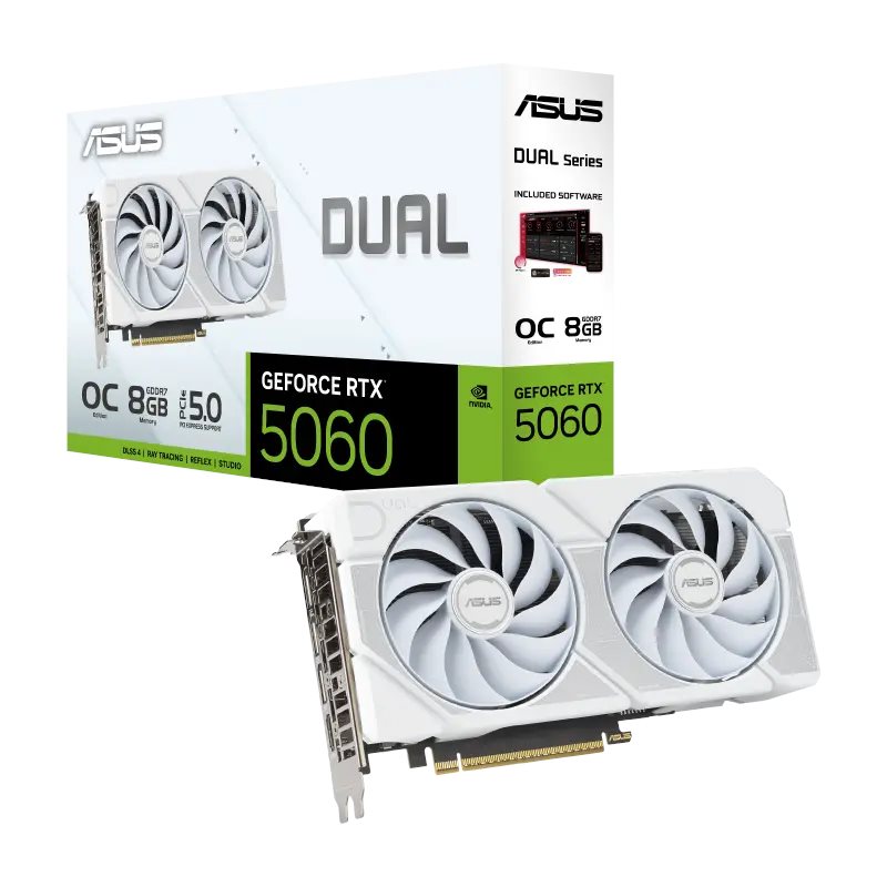 Image Placă Video ASUS RTX5060 8GB GDDR7 Dual WHITE OC (DUAL-RTX5060-O8G-WHITE)