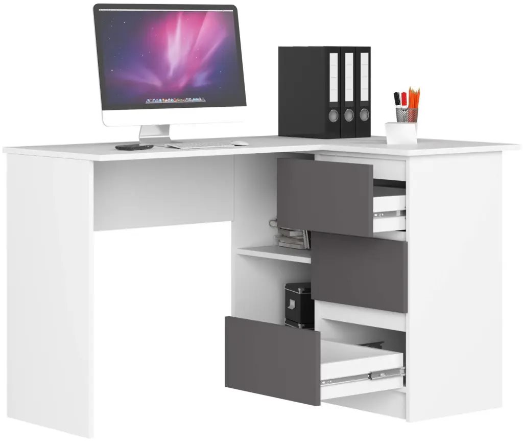 Image Masa de birou Akord B16 124cm Right, White/Graphite Gray