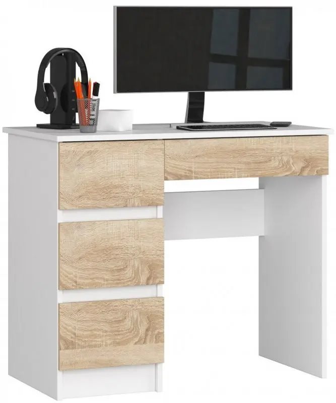 Image Стол письменный Akord A-7 90 Left, White/Sonoma Oak