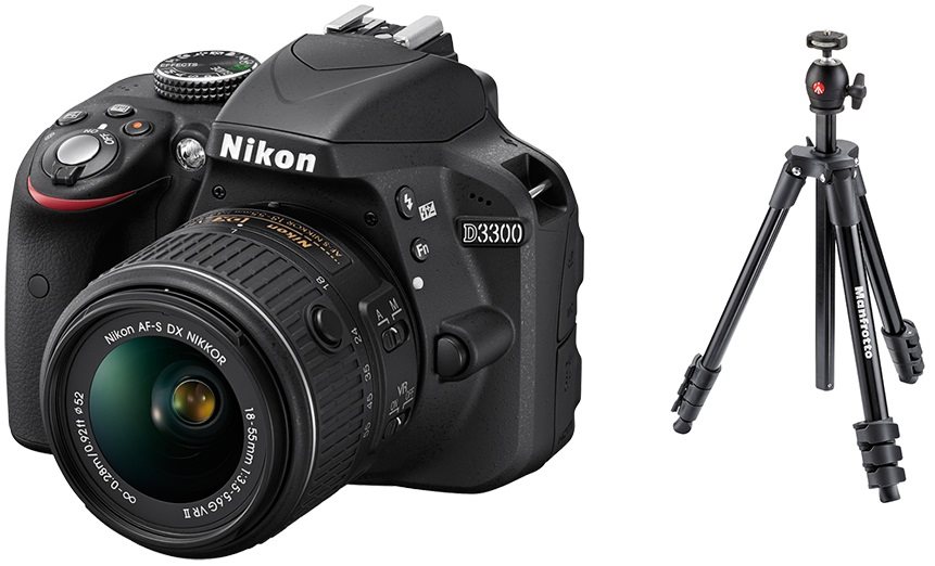 Image Зеркальный фотоаппарат Nikon D3300 Kit (18-55mm f/3.5-5.6G AF-S VR II DX) + Trepied Primaphoto photo kit 002 (Black)