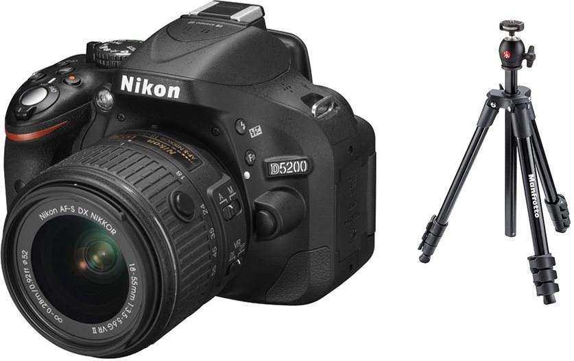 Image Зеркальный фотоаппарат Nikon D5200 Kit (18-55mm f/3.5-5.6G AF-S VR II DX) + Manfrotto COMPACT LIGHT (Black)
