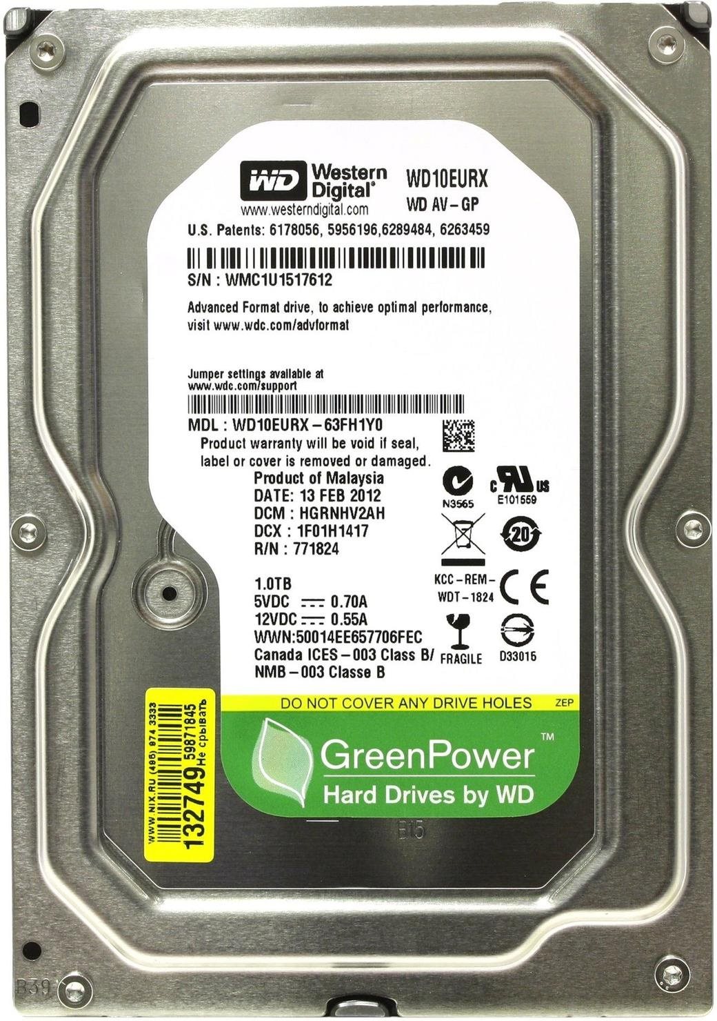 Жесткий диск HDD Western Digital WD10EURX 1TB NP