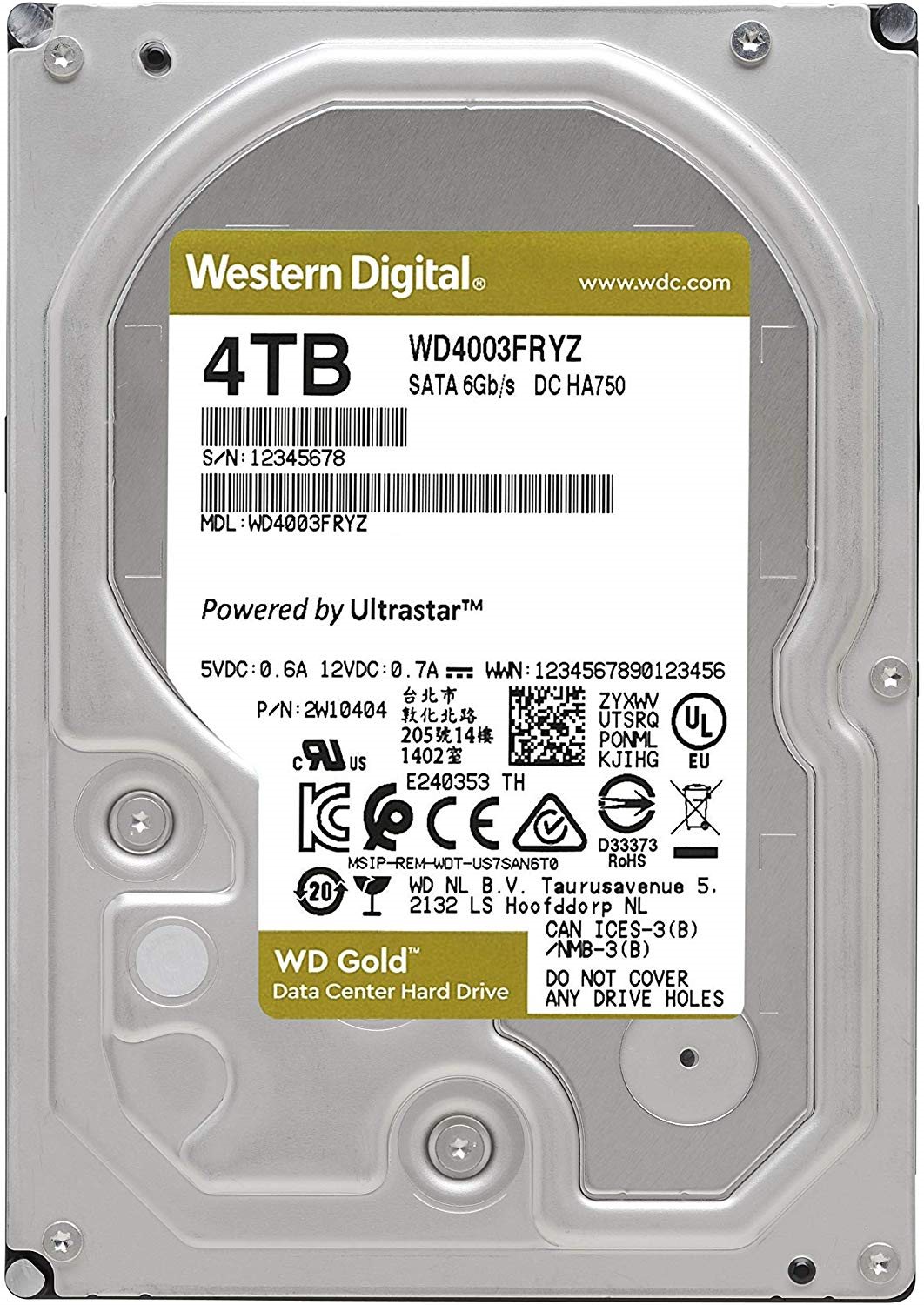 Жесткий диск HDD Western Digital WD4003FRYZ Gold 4TB